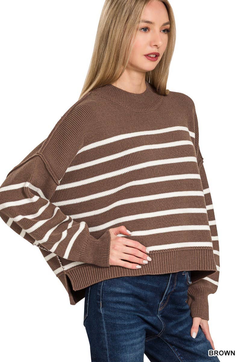 Striped Oversized Sweater: BROWN