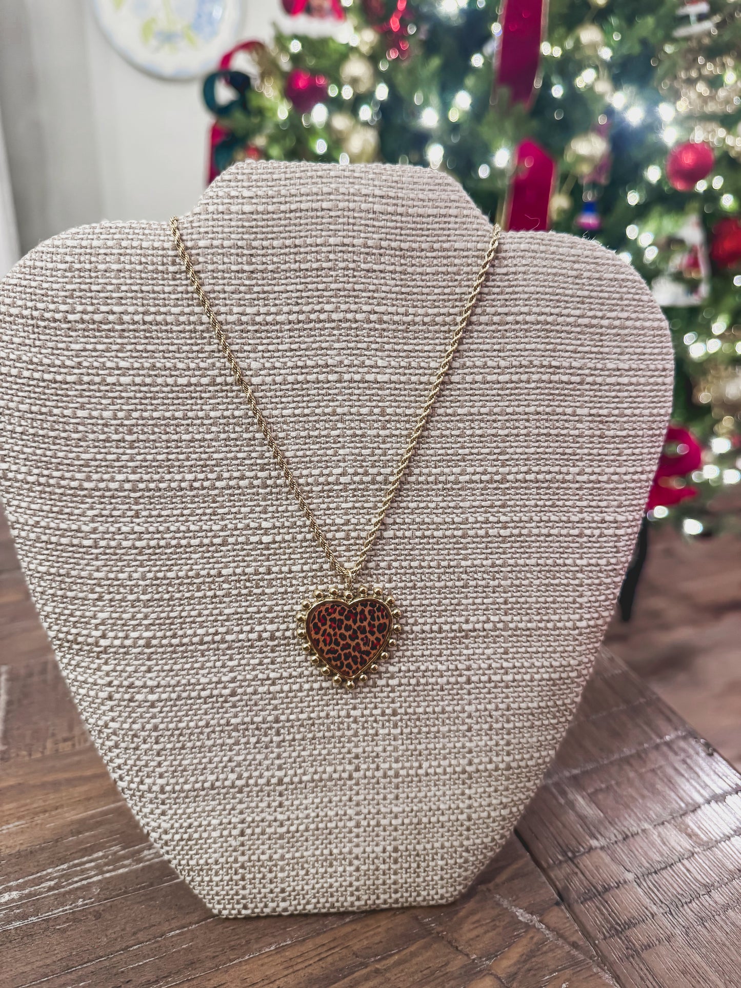 Leopard Heart Charm Necklace