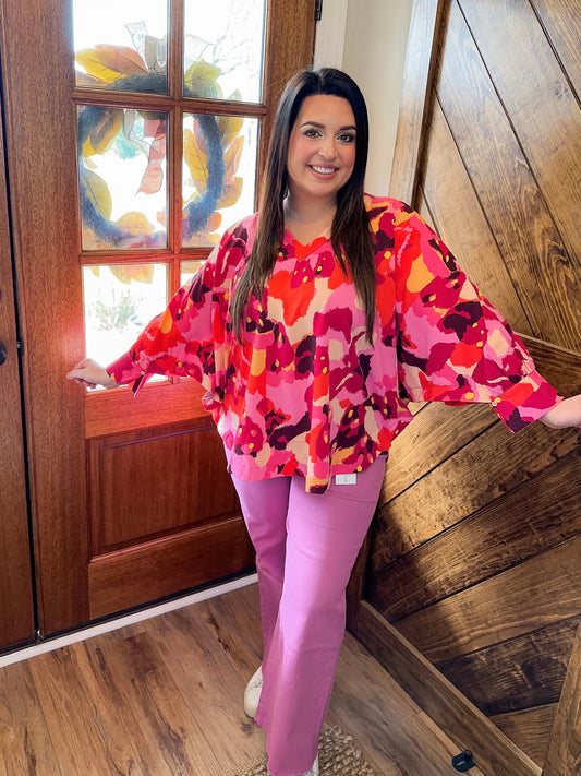 Burgundy Print Dolman Top