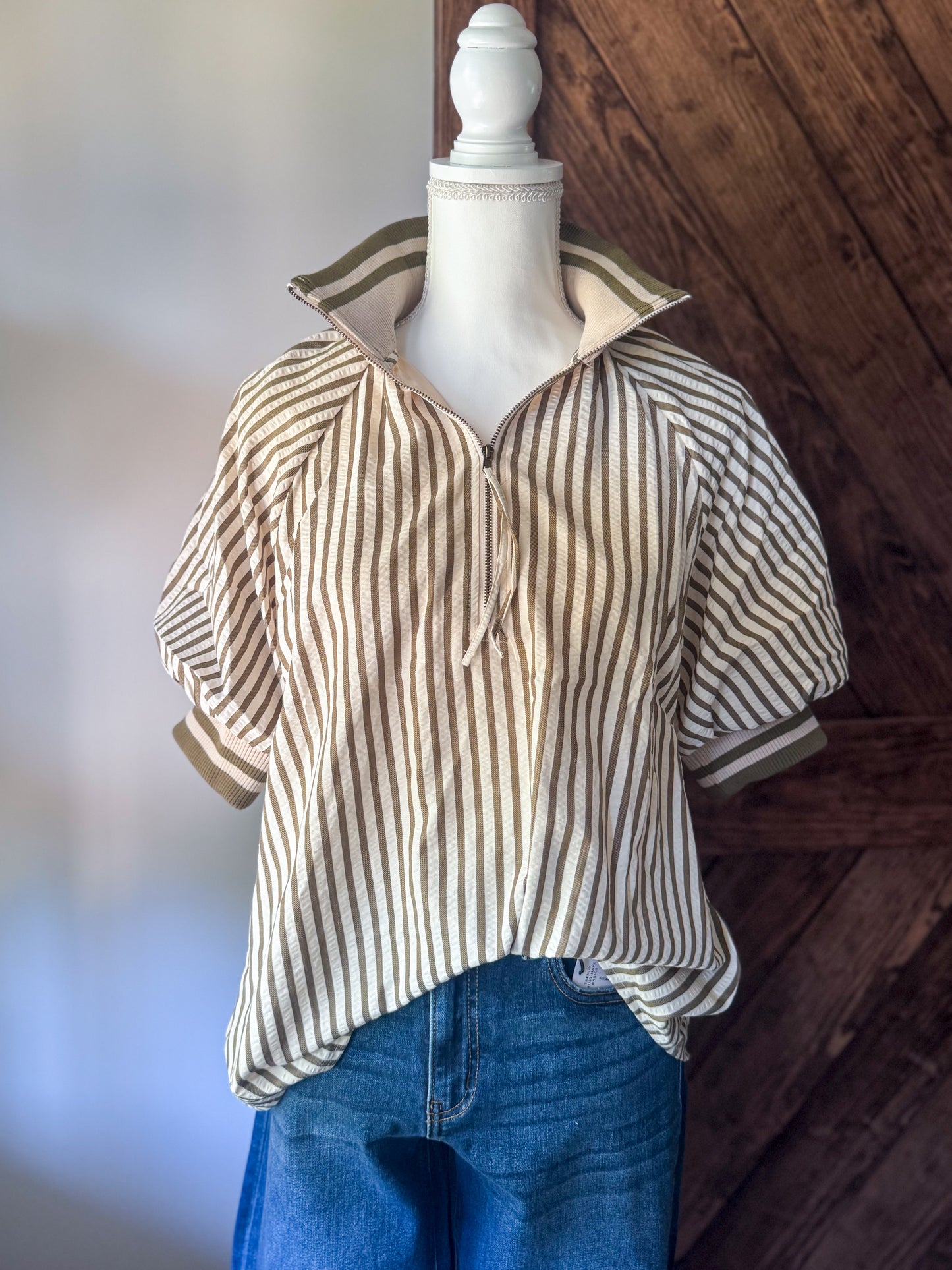 Olive Striped Top