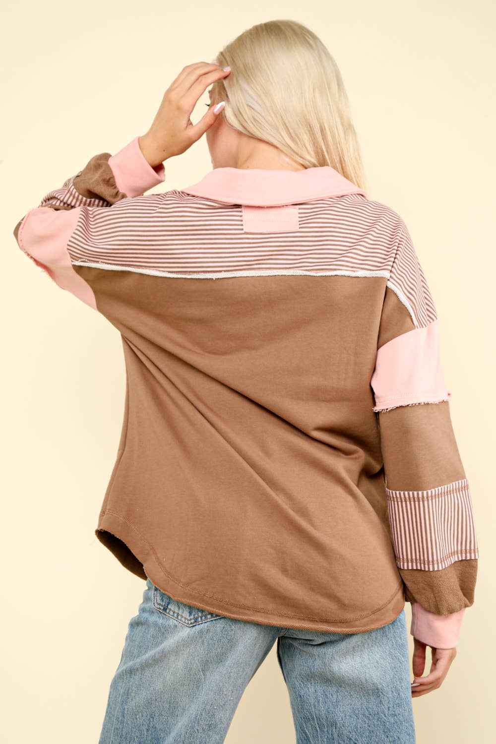 Mocha Color Block Oversized Casual Knit Top