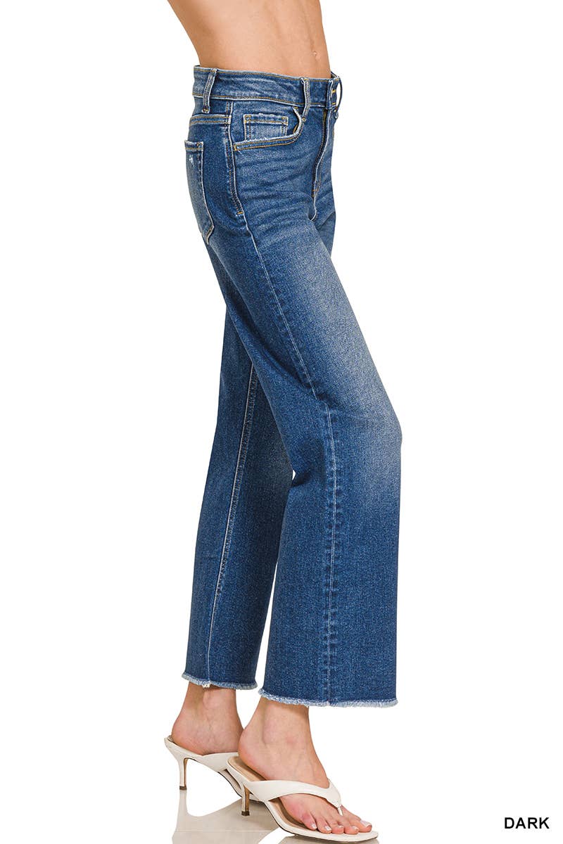 High Waist Straight Leg Dark Wash Denim Pants
