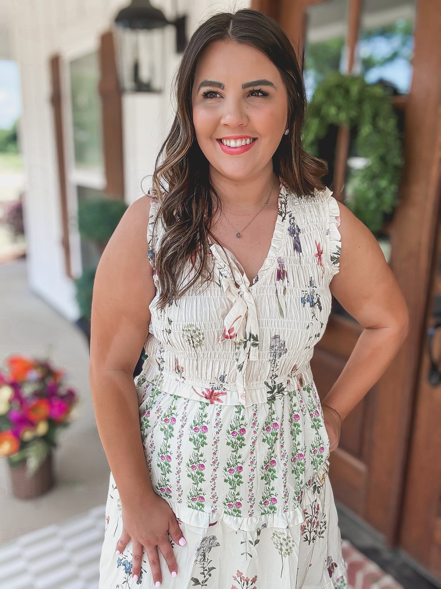 Garden Party Cream Floral Ruffle Midi