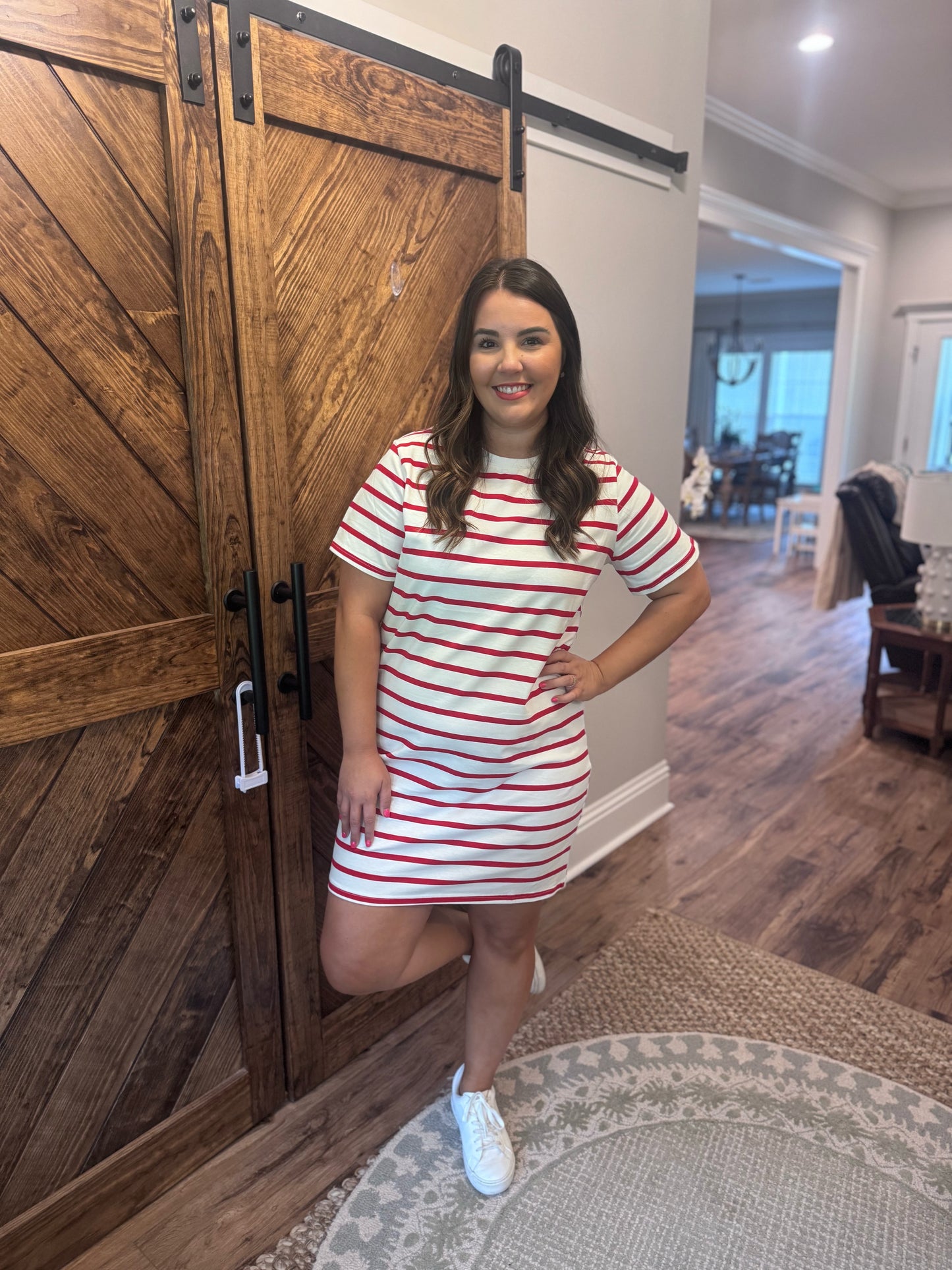 Red Stripe Cotton T Shirt Dress