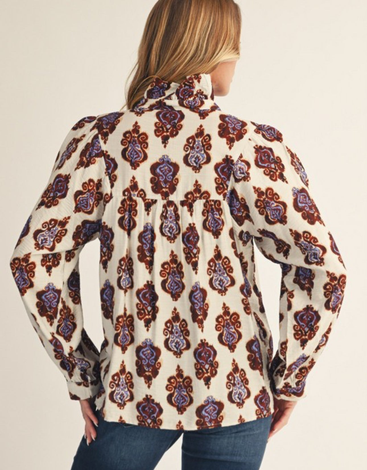 Ruffled High Neck Print Top