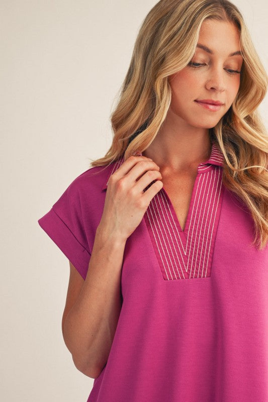 Magenta Collared Midi Dress
