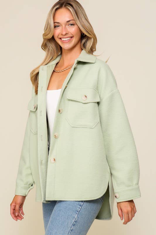 Sage Cozy Button Down Shirt Jacket