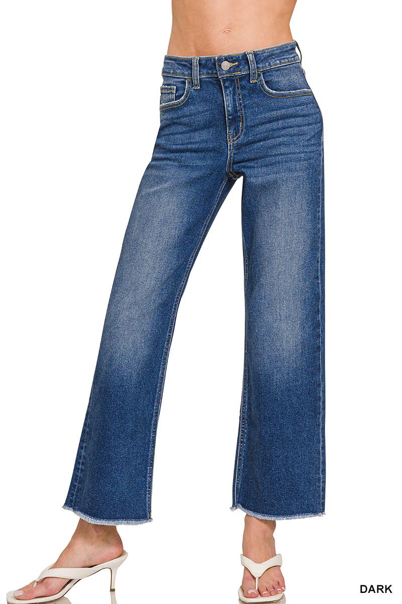 High Waist Straight Leg Dark Wash Denim Pants