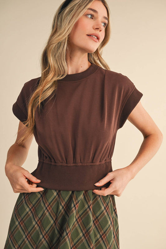 Brown Plaid Midi Dress