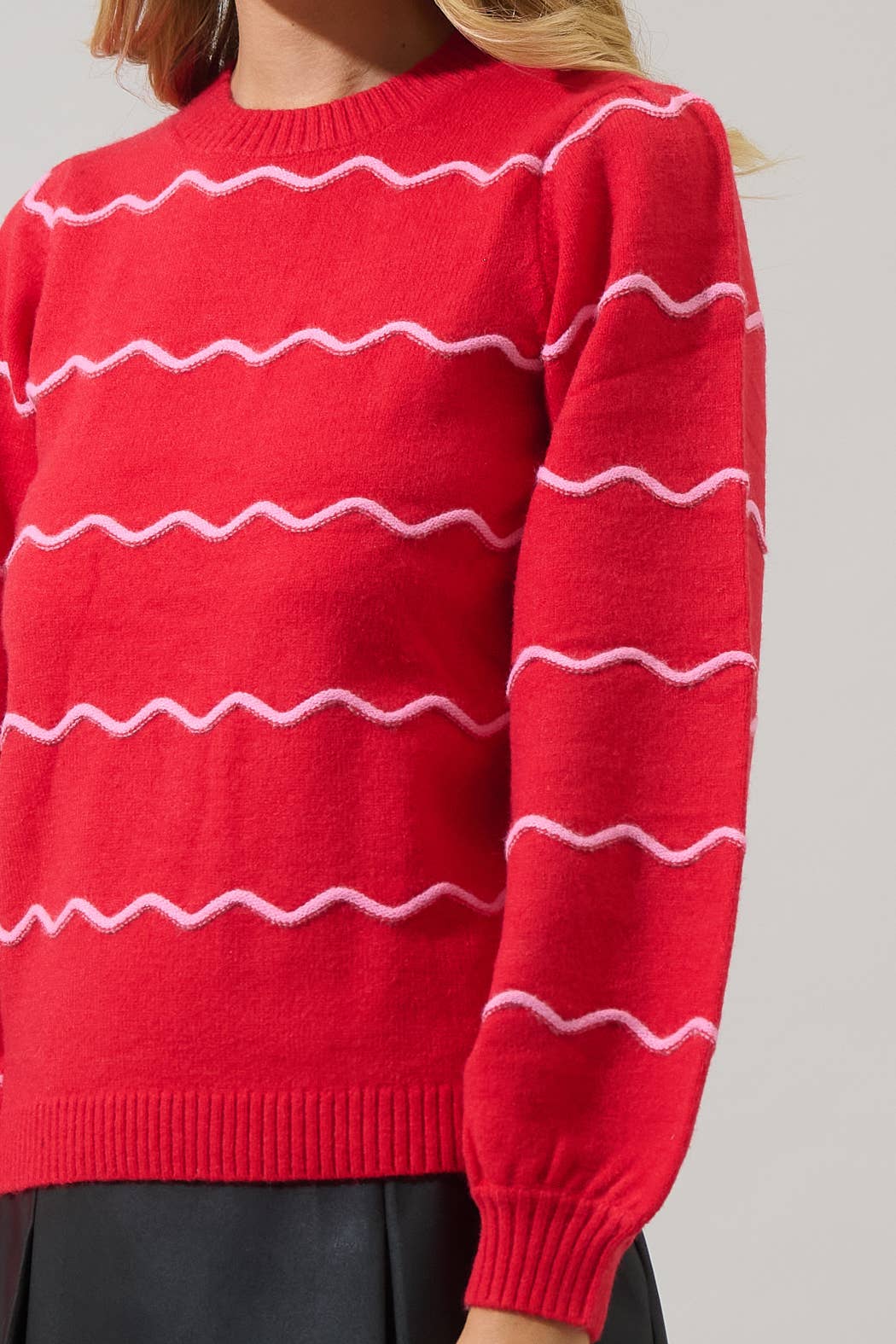 Maeverly Wavy Stripe Balloon Sleeve Sweater