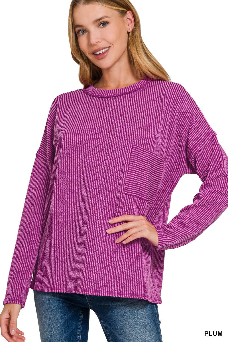Light Mocha Corded Long Sleeve Top