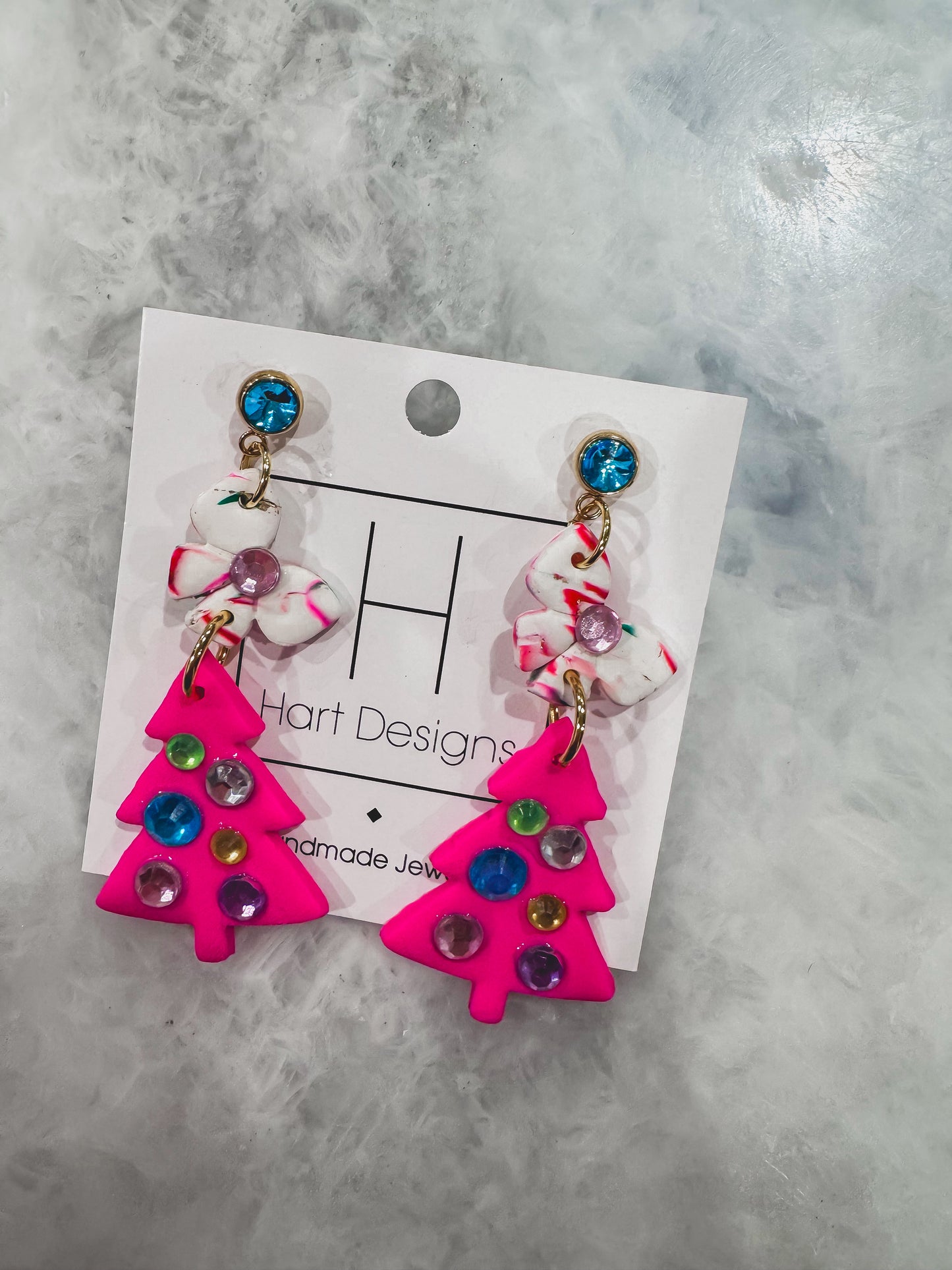 Pink Tree Dangle Earrings