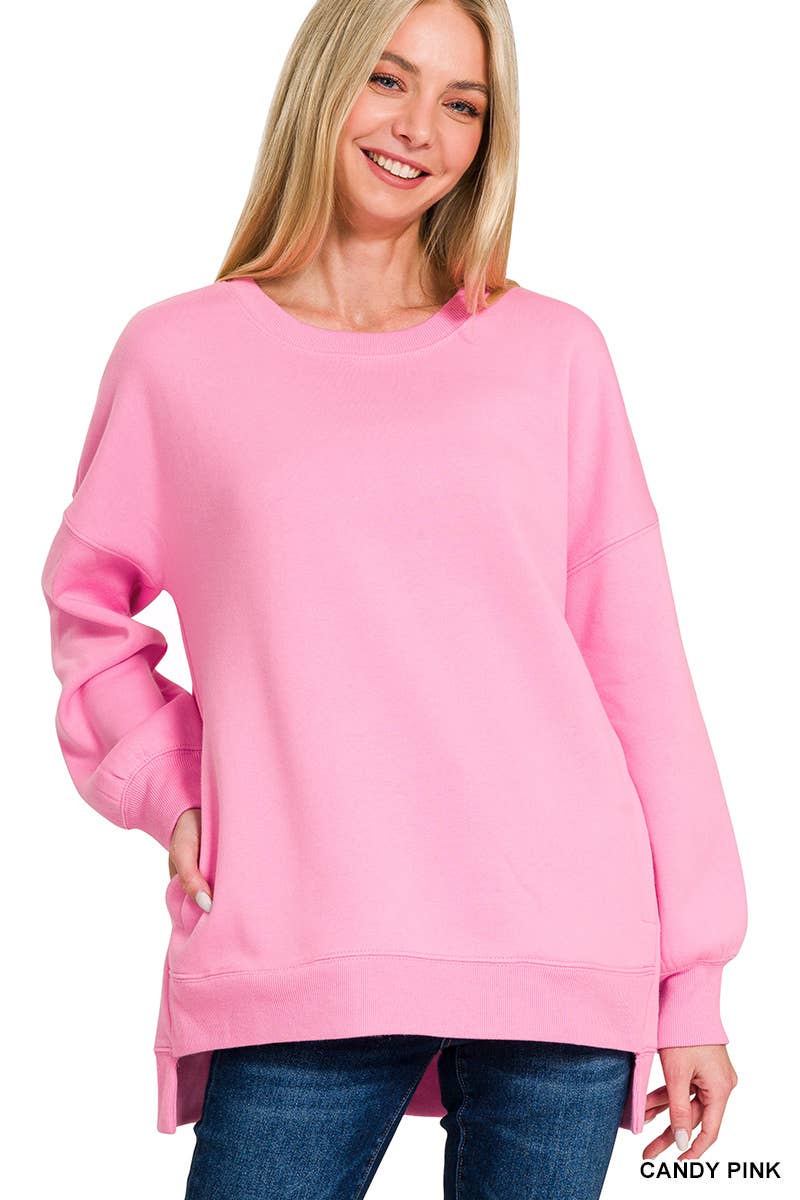 Fleece Hi-low Sweatshirt With Pocket