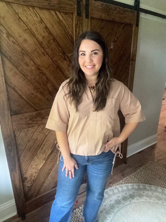 Taupe Bubble Hem Relaxed Fit Shirt