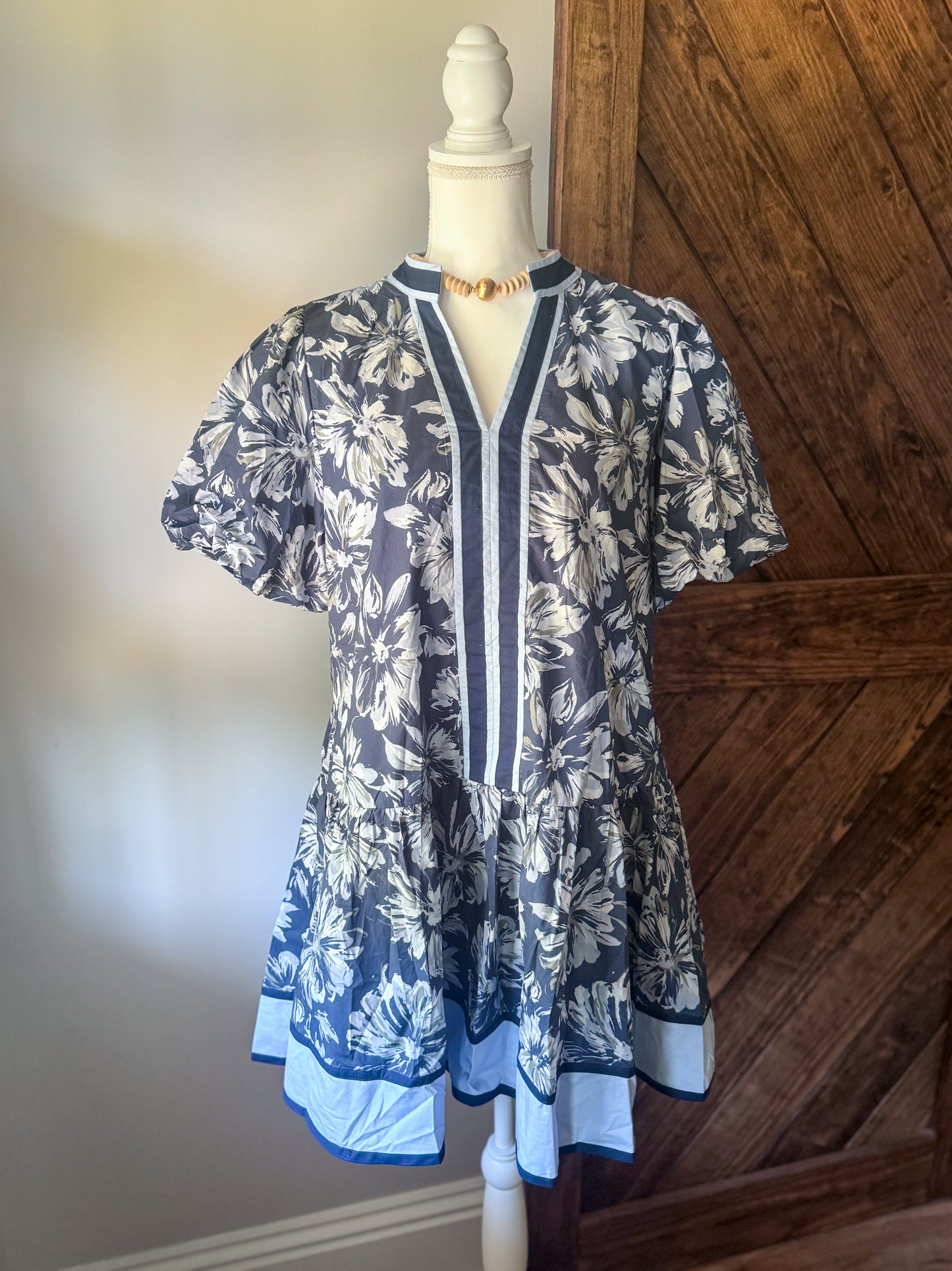 Navy Stripe Floral Mini