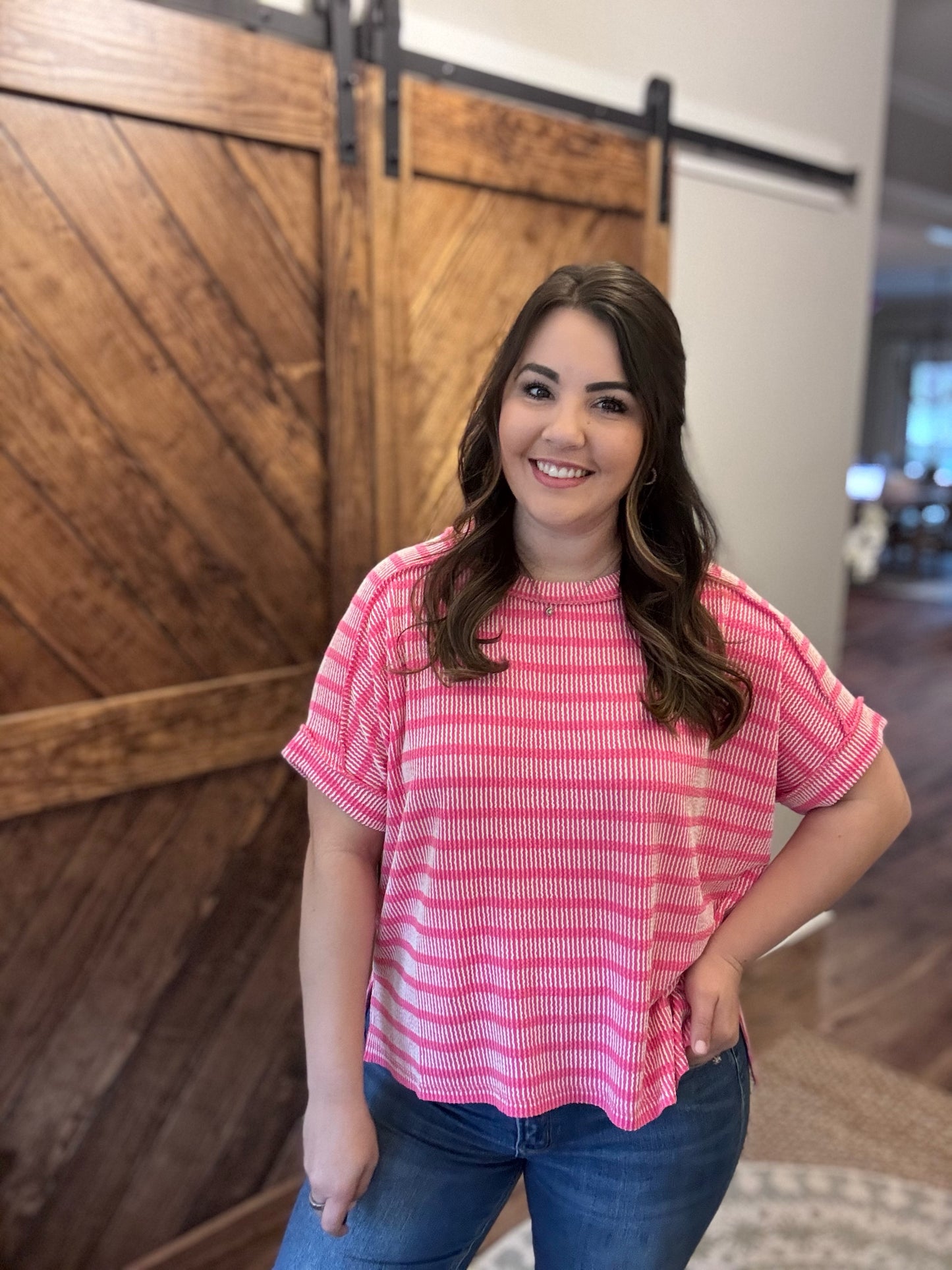 Stripe Basic Top: Pink