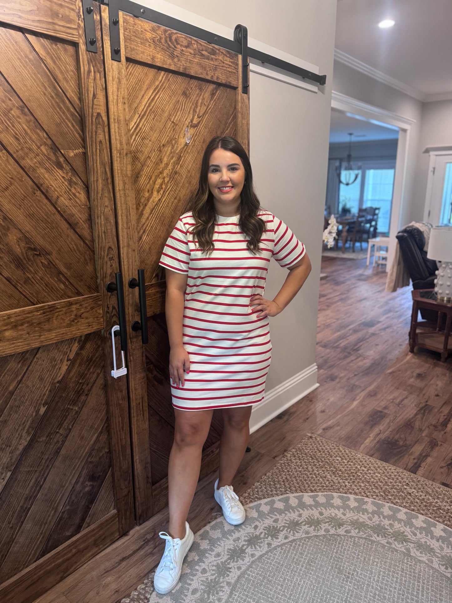 Red Stripe Cotton T Shirt Dress
