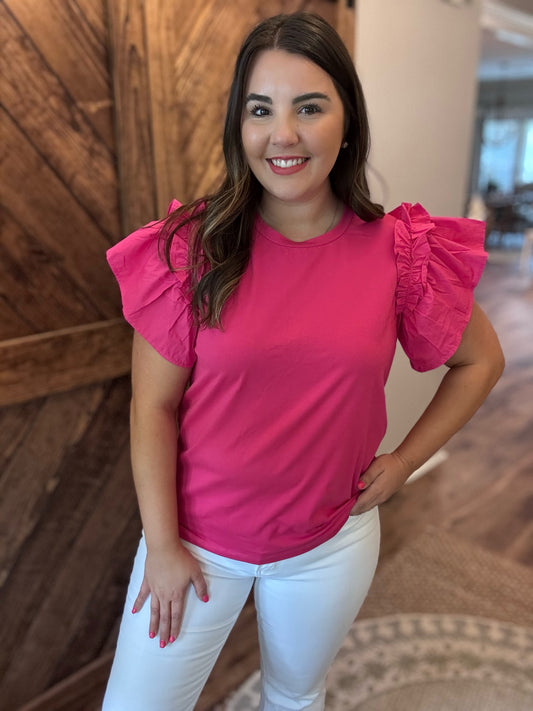 Pink Short Ruffle Sleeve Top
