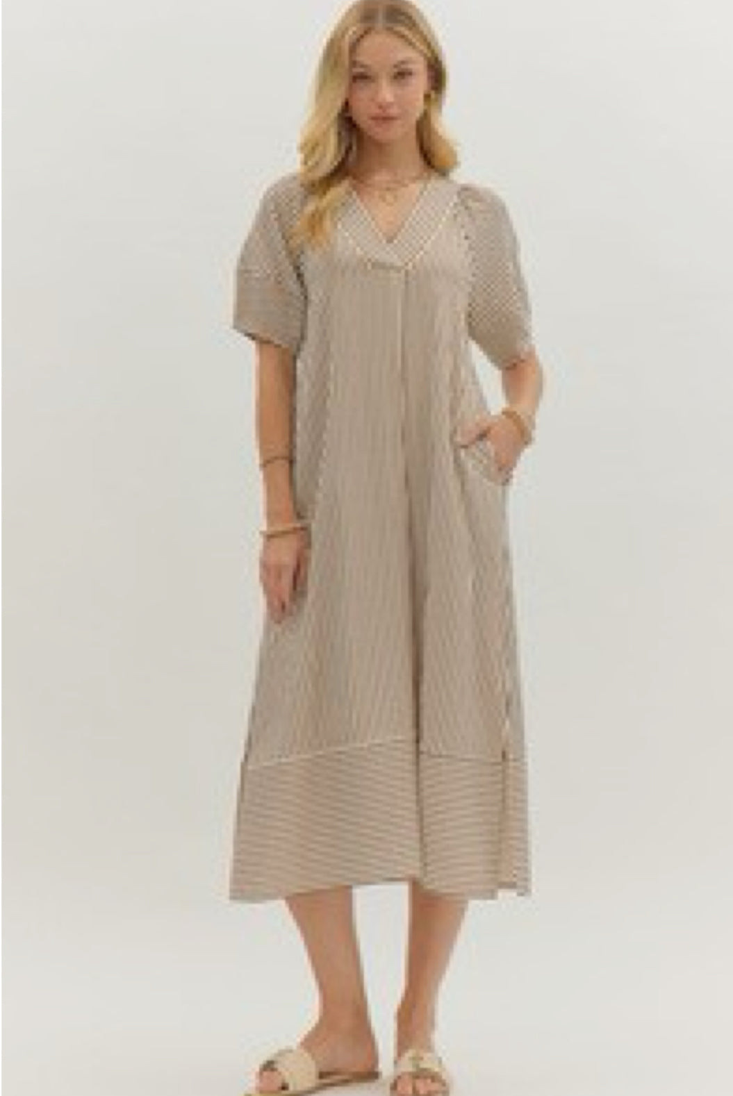 Brown Striped Midi