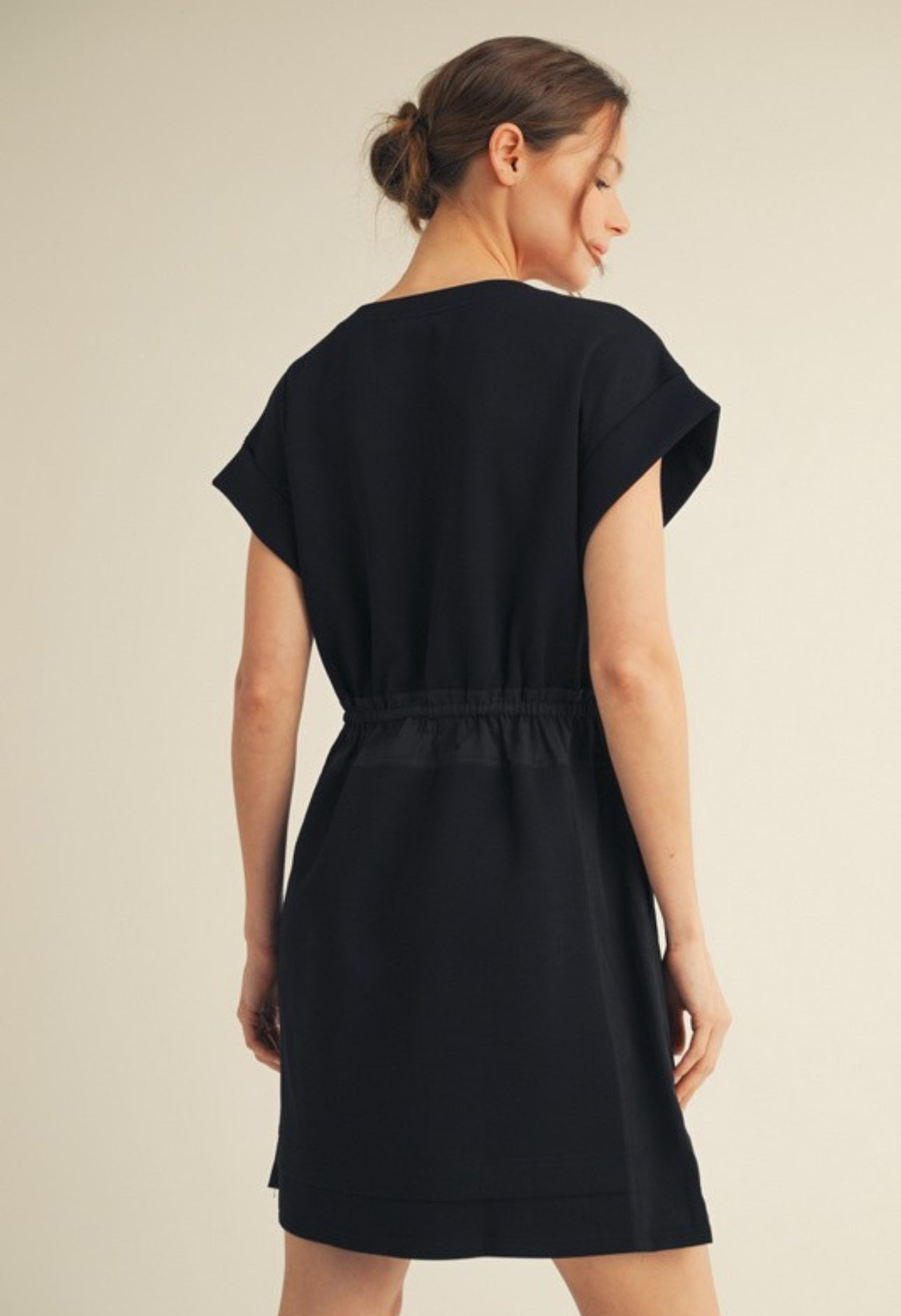 Black Jersey Drawstring Dress
