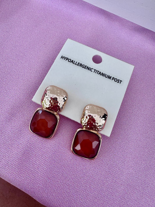 Mocha Bold Square Stone Textured Earrings