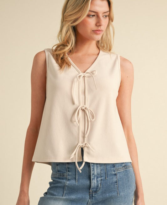 Front Bow Tie Sleeveless Sweater