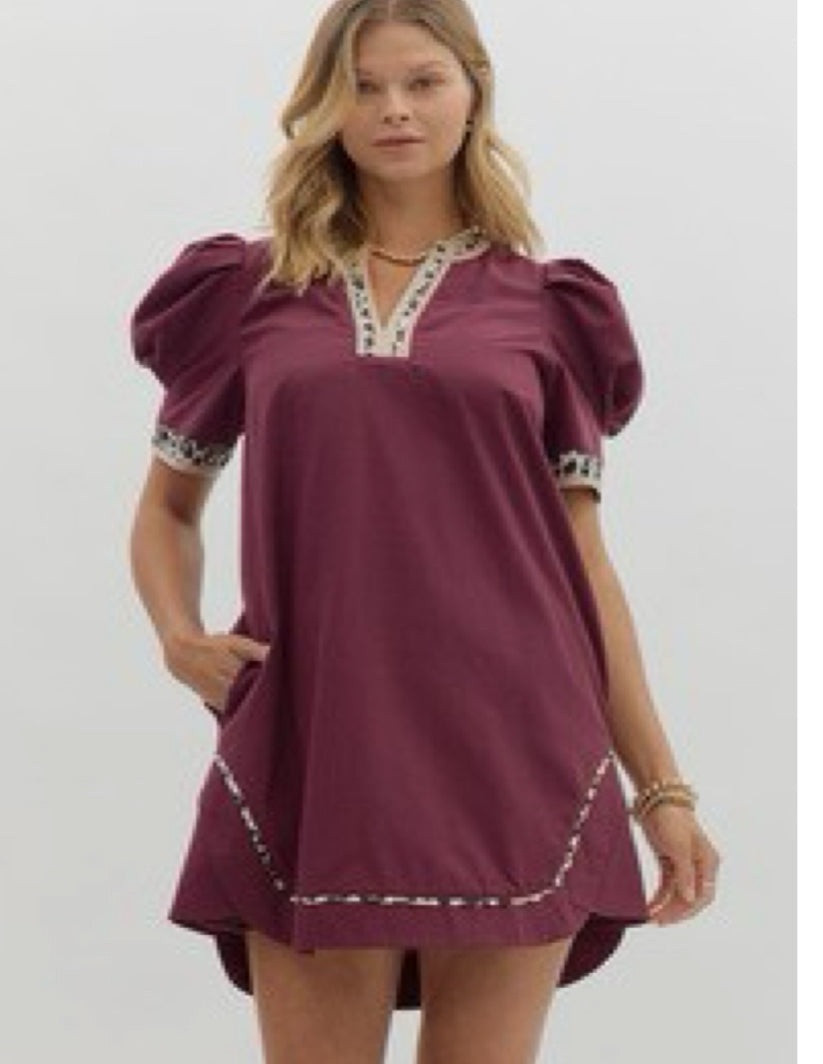 Leopard Detail Plum Dress