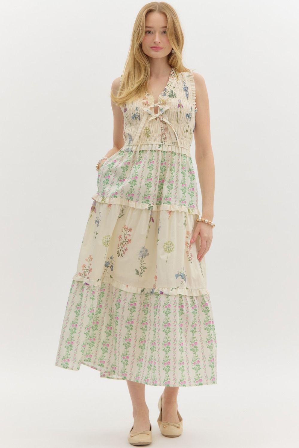Garden Party Cream Floral Ruffle Midi
