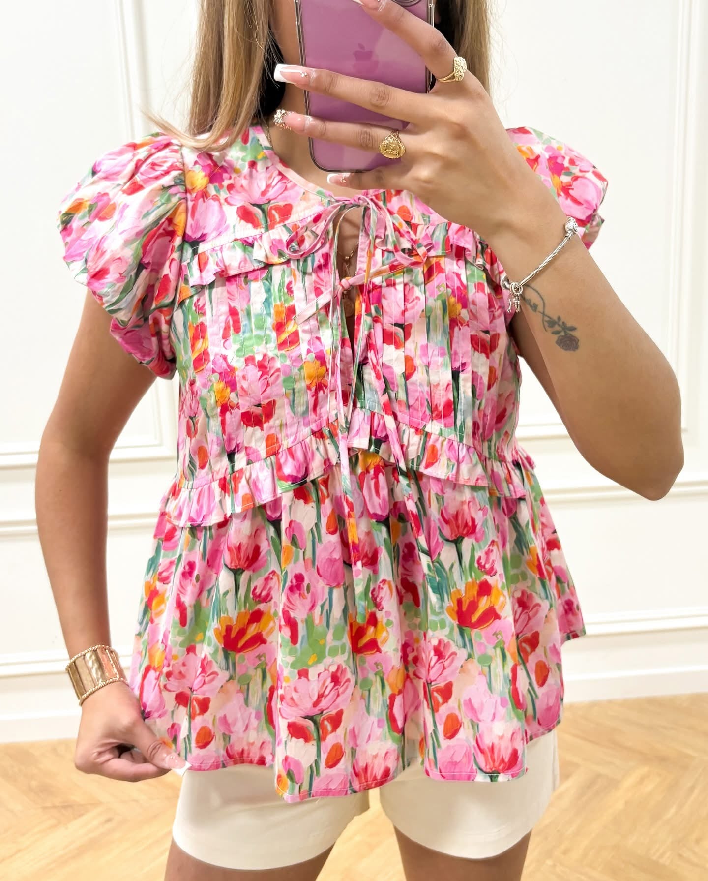 Pink Floral Ruffle Top