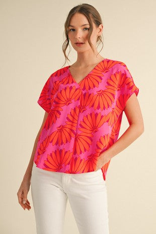 Pink and Orange Print Top