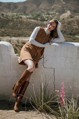 Camel Suede Button Down Mini