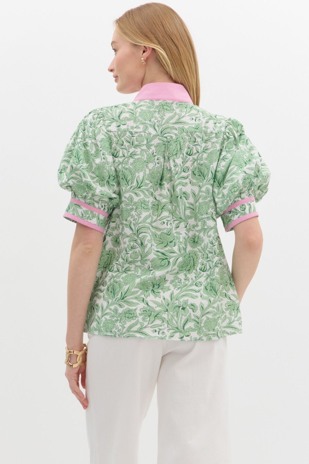 Green and Pink Puff Sleeve Top