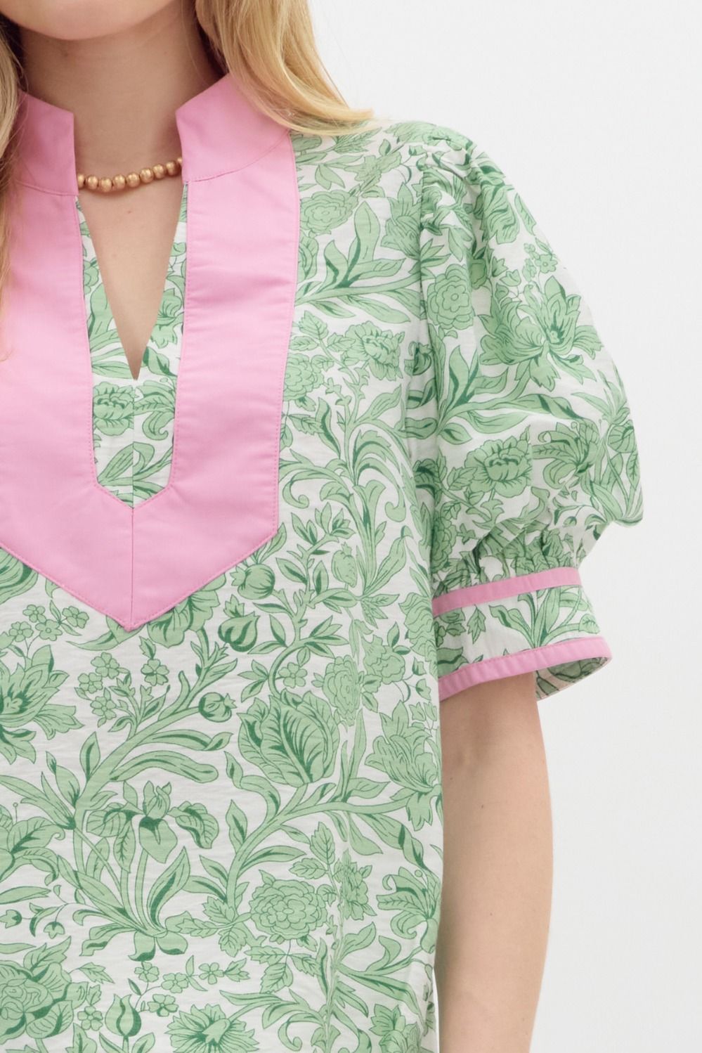 Green and Pink Puff Sleeve Top