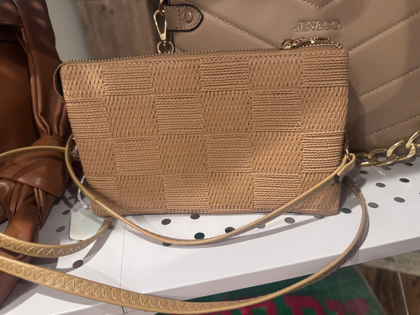 Camel Woven Crossbody Purse