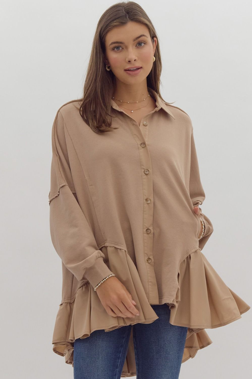 Taupe Ruffle Tunic