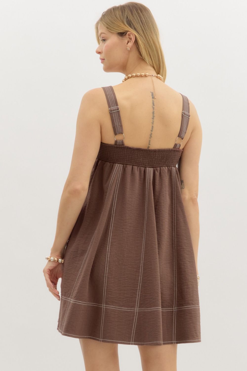 Brown Stitch Mini Dress