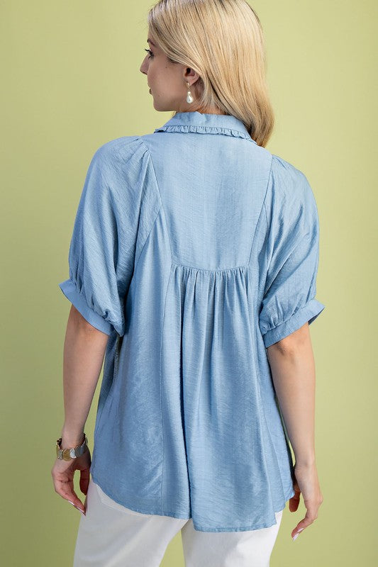 Light Blue Puff Sleeve Top
