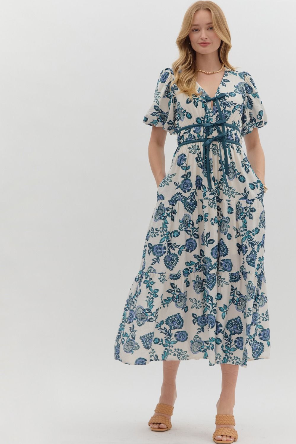 Wrenley Teal Florals Midi