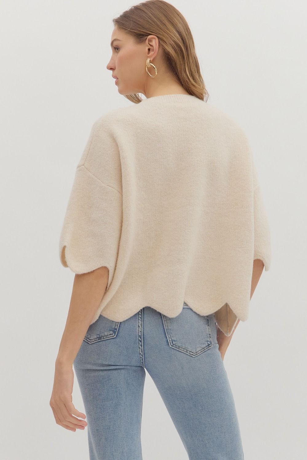 Scalloped Cream Sweater Top