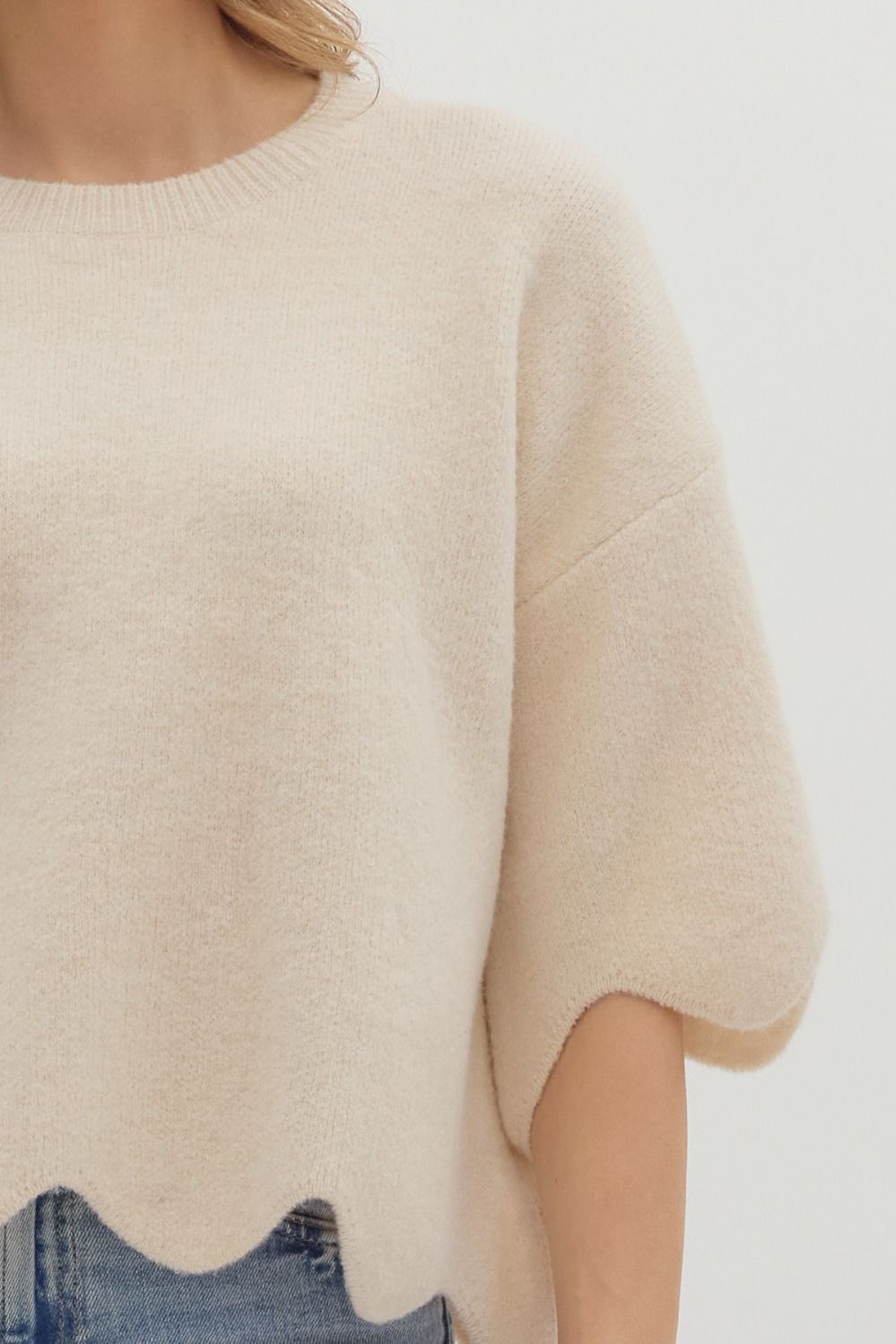 Scalloped Cream Sweater Top