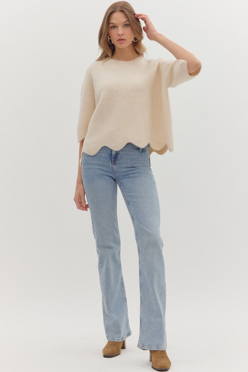 Scalloped Cream Sweater Top