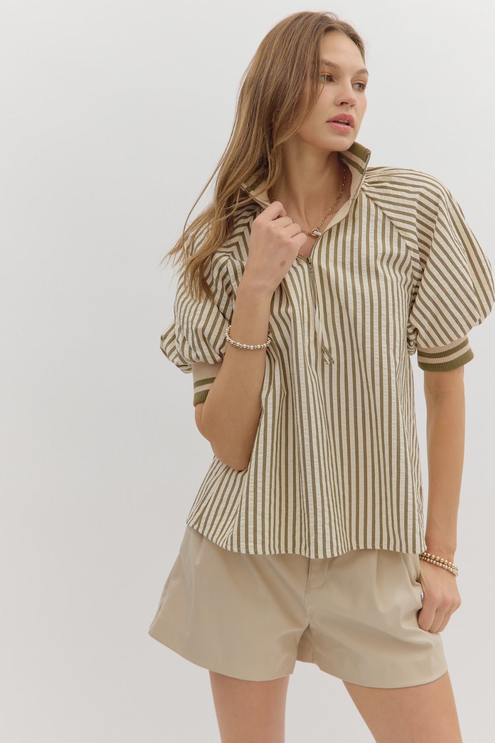 Olive Striped Top