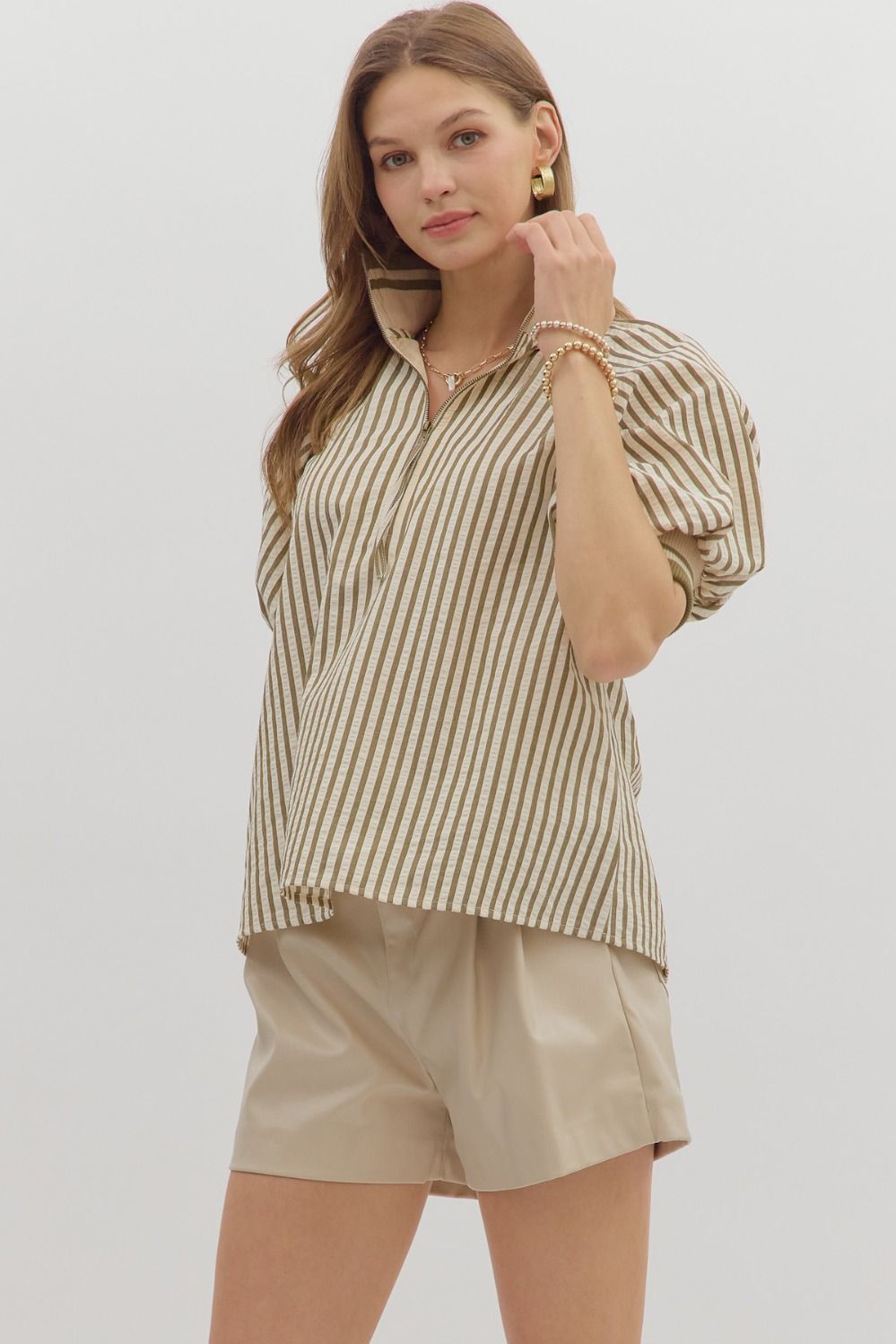 Olive Striped Top