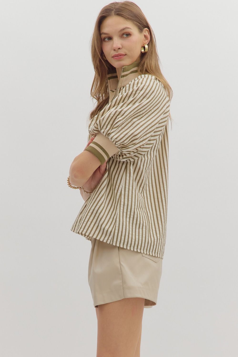 Olive Striped Top