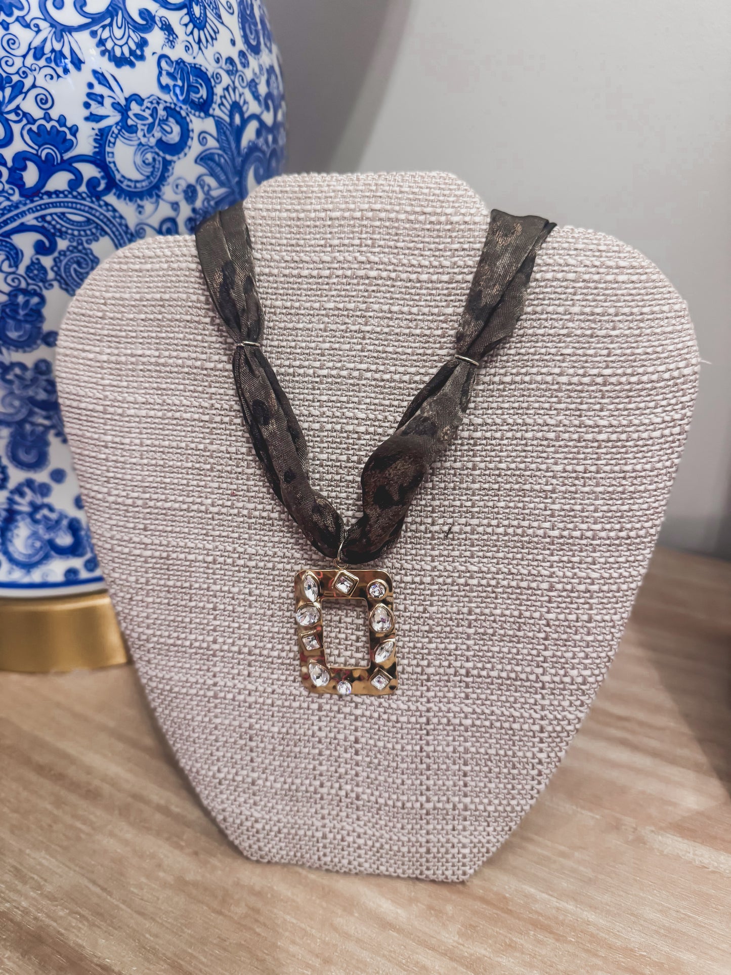 Leopard Rhinestone Scarf Necklace