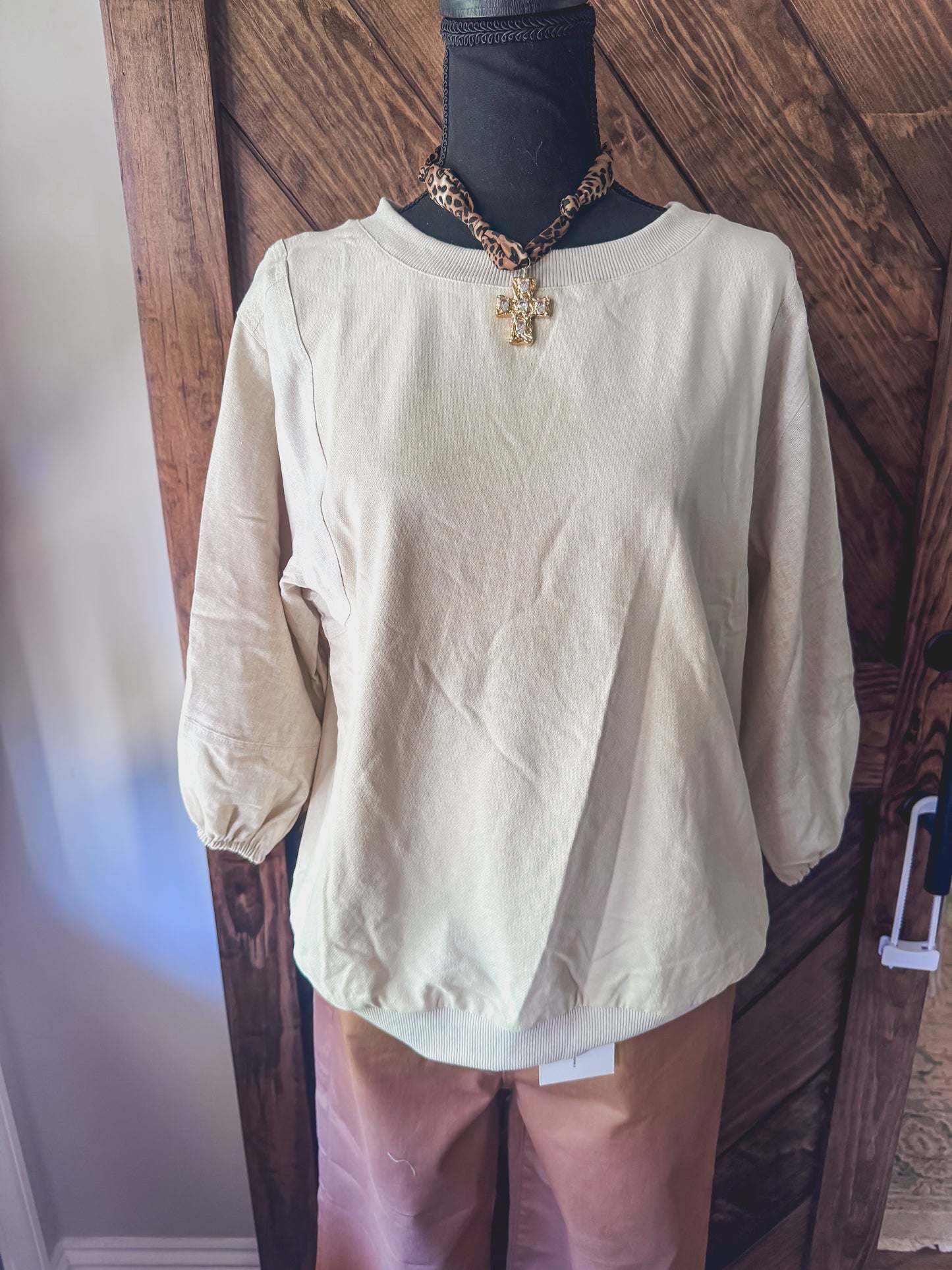 Beige Mixed Fabric Top