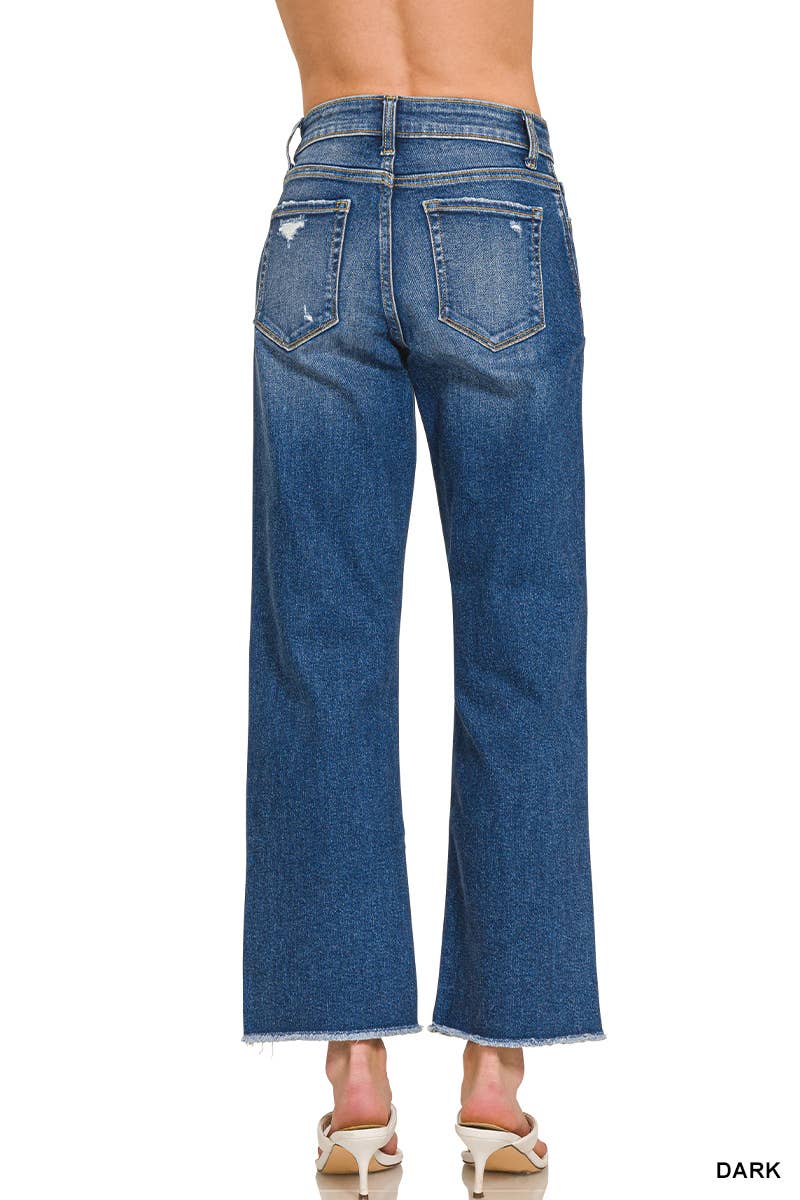 High Waist Straight Leg Dark Wash Denim Pants