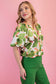 Green Floral Balloon Sleeve Top