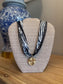 Black/White Gold Charm Scarf Necklace