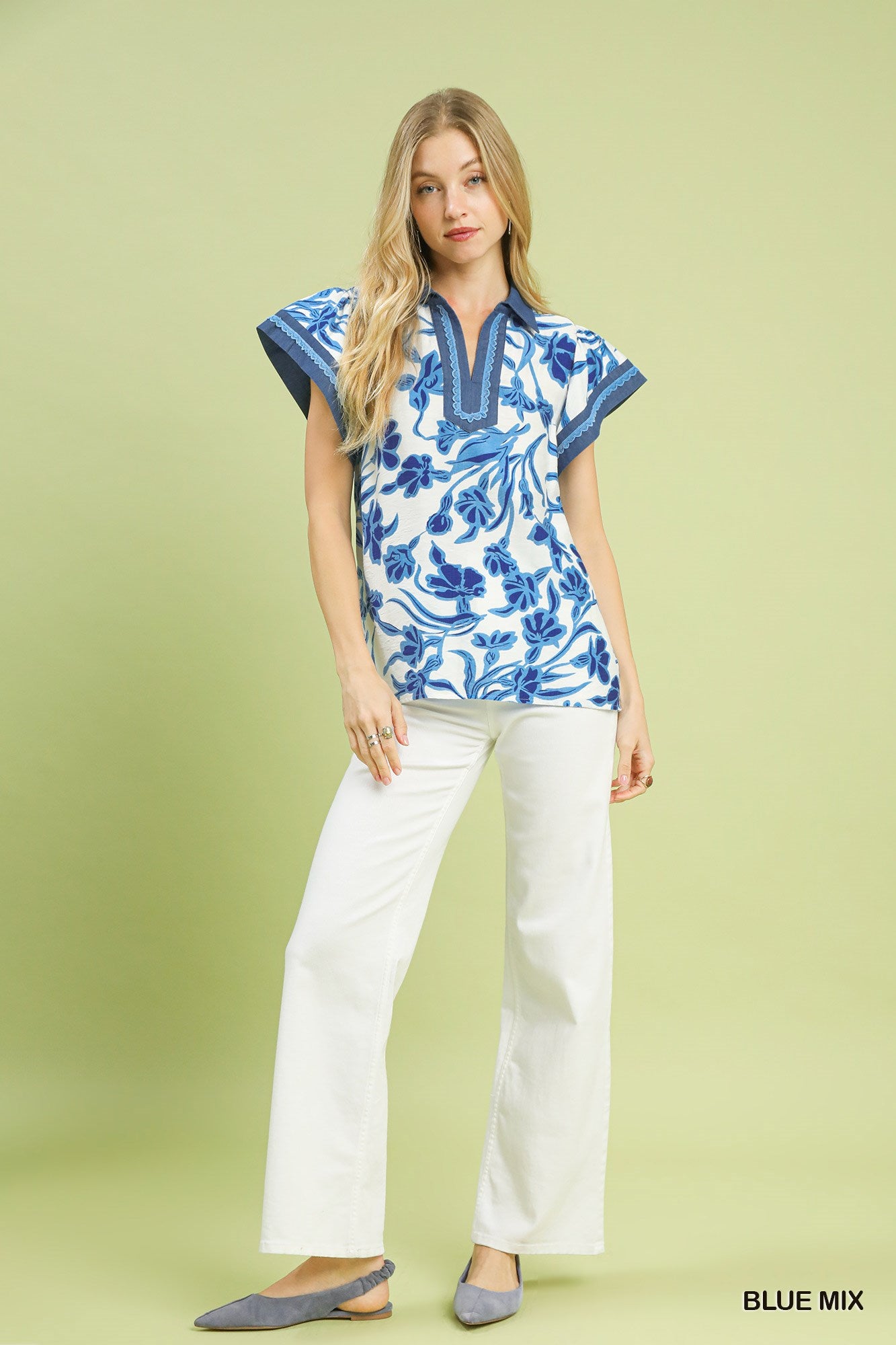 Blue Floral Mix Top
